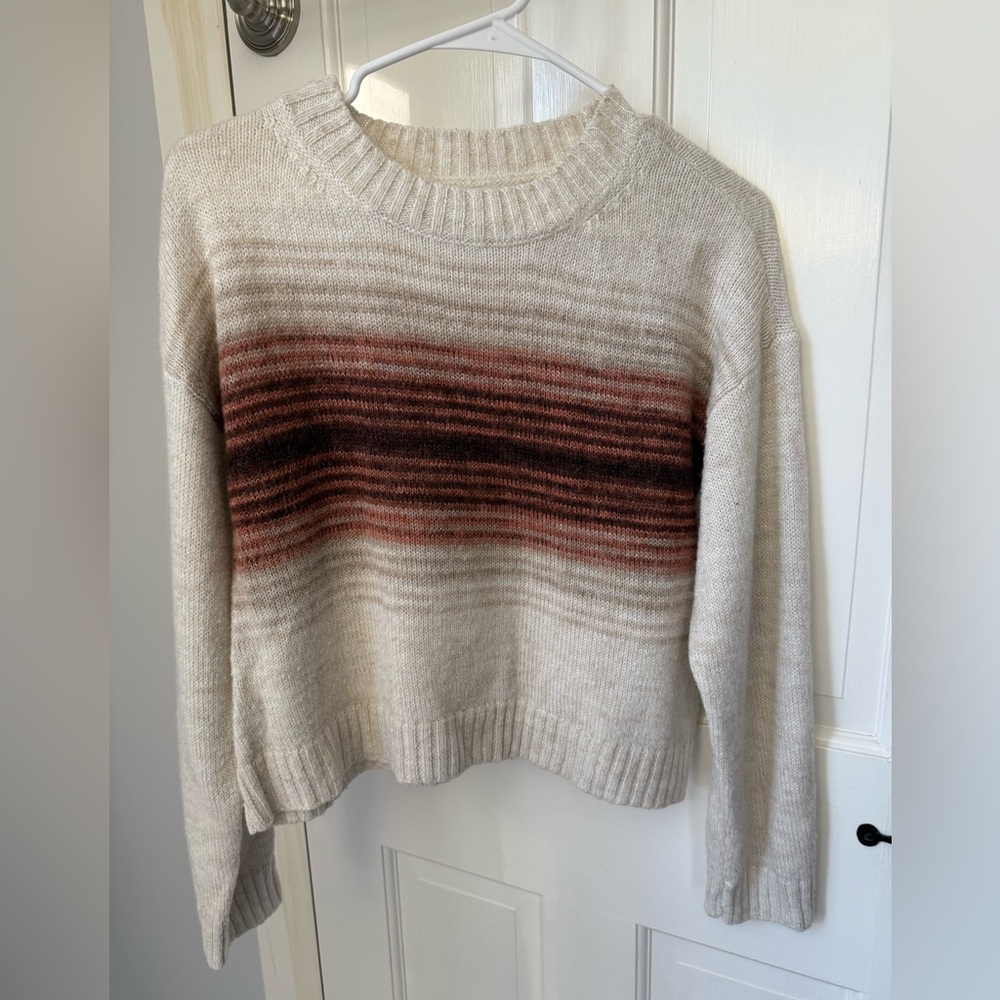 American Eagle Outfitters Cream and Brown Striped Sweater